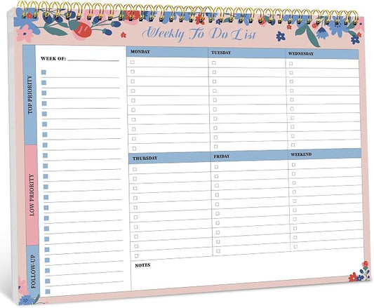 Taja Weekly To Do List Notepad with 52 Undated Sheets（8.5"×11"）- Weekly Desk Planner for Women & Man, Work and Home - 1 Pack Spring Blossom