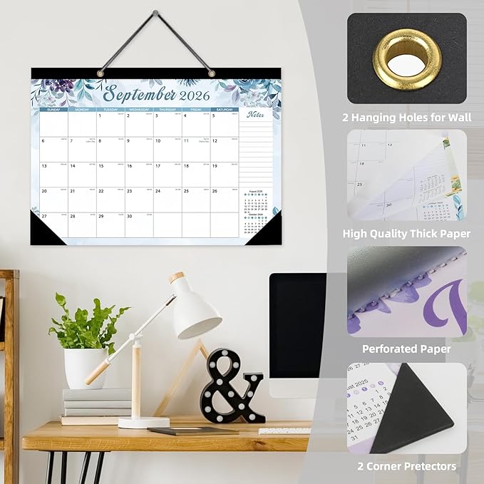 ZTX Desk Calendar 2026-2027 Calendar Wall Calendars 2026-2027-18 Month Planner Large 17"x12" Jan.2026-Jun.2027 Clear Plastic Cover for Home Office New Year Christmas Gifts Floral