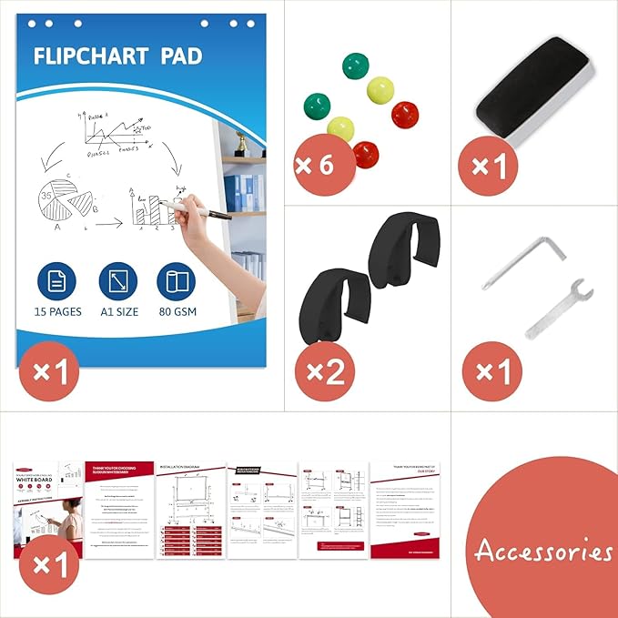 Rolling Whiteboard 60"x46" Magnetic Dry Erase Board with Stand, Double Sided Mobile Whiteboard on Wheels, Non-Foldable Large Portable White Board for Office, Classroom & Home