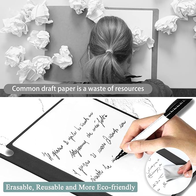 SAYEEC Whiteboard Notebook, Portable Dry Erase Board Fineliner Pens, PU Cover Erasable Handheld White Board Reusable Drawing Notebook Easel Pad for Meeting Business Office School (Navy Blue)