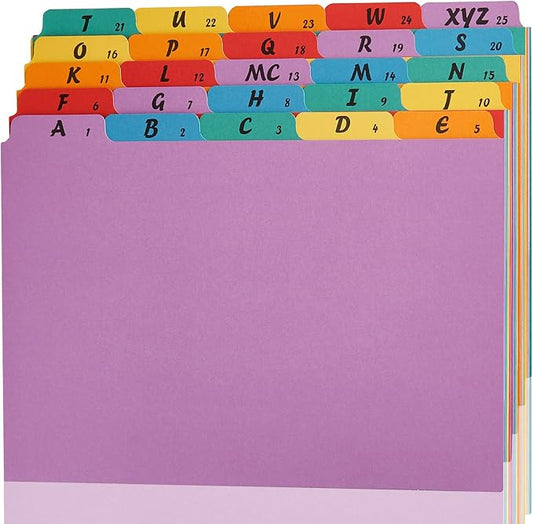 1 Set A-Z Alphabetic and Number Top Label Files, Legal Size, 25 Sheets File Dividers 1/5 Cut Label File Cabinet Dividers Desk Organizer for Office, Home and School (Rainbow)