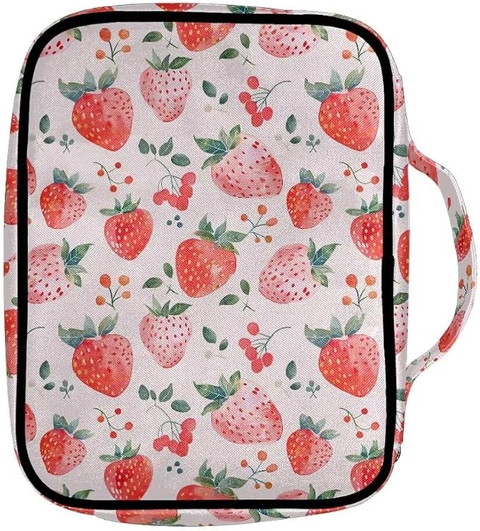 Coldinair Strawberry Bible Covers Bag for Women,Durable Carrying Book Case Church Bag Bible Holder with Handle and Zippered Pocket,Blue