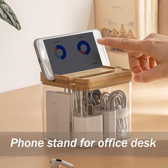 3-Pack Clear Desk Organizer Set with Lid - Stackable Pen Holder, Sticky Note, Paper Clip Storage, Office Desk Accessories for Pencils, Chargers, Cables, Art Supplies