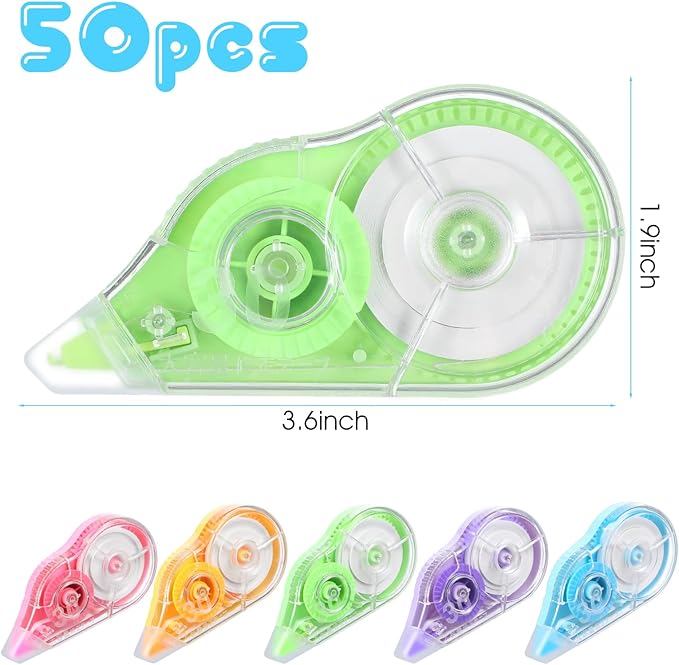 50 Pack White Correction Tape, 39 Feet Correction Tapes Easy To Use Applicator for Instant Corrections School Office Supplies, Colorful
