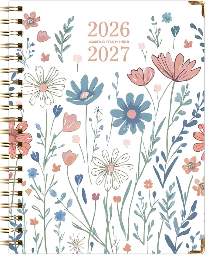 HARDCOVER Academic Year 2026-2027 Planner: 14 Months (May 2026 Through June 2027) 8.5"x 11" Daily Weekly Monthly Planner Yearly Agenda. Bookmark, Pocket Folder and Sticky Note Set (Colorful Botanicals)