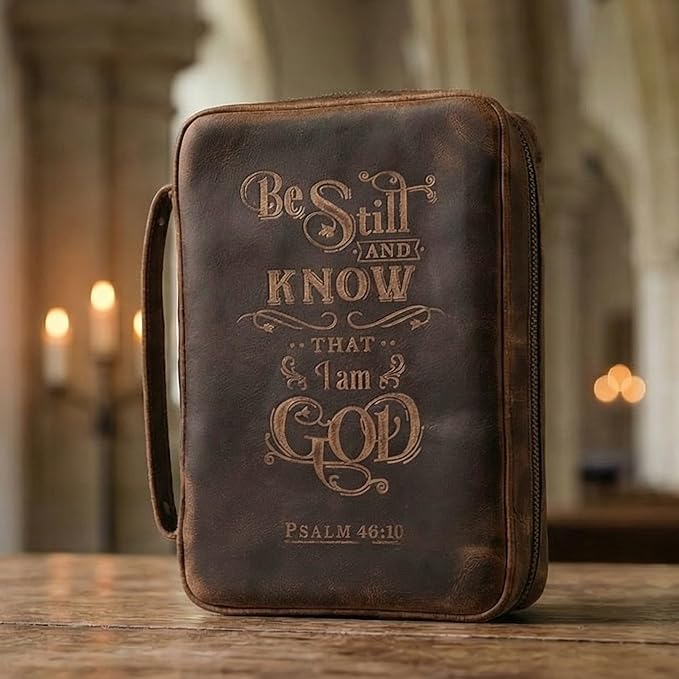 LEATHER VILLAGE Handmade Vintage Leather Embossed Bible Cover for Men & Women - Large Protective Bible Case & Organizer for Church, Travel & Study Christian Religious Antique Bookmark-Distressed Brown