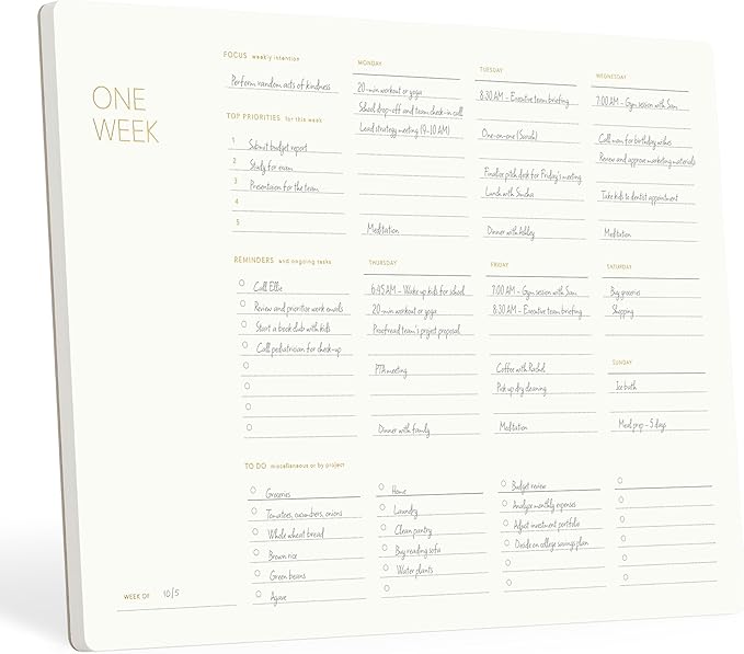 Pinesman - One Week - Elegant Undated Weekly Desk Planner, Gold Foiled, A4, Minimalist Weekly To Do List Notepad, Daily Schedule, Work Week Planner Pad, Eco-friendly, FSC™ Certified