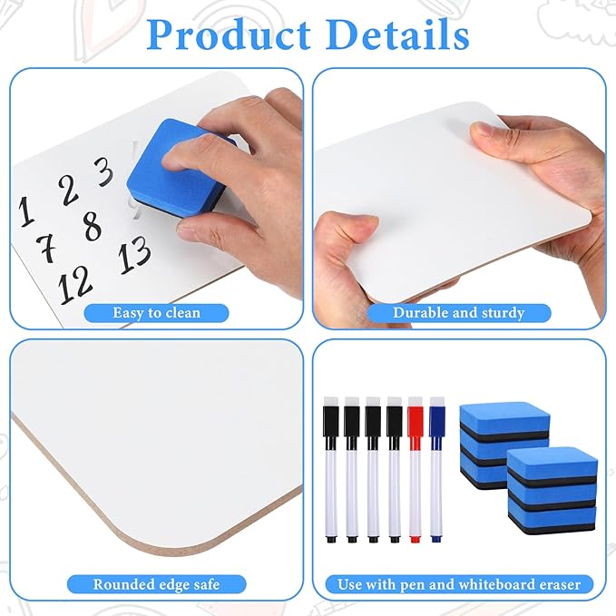 6 Sets Small Dry Erase Board Small Whiteboard 5" x7'' Mini Double Sided Dry Erase Lap White Boards with Markers Erasers Perfect Supplies for Teachers Lapboards