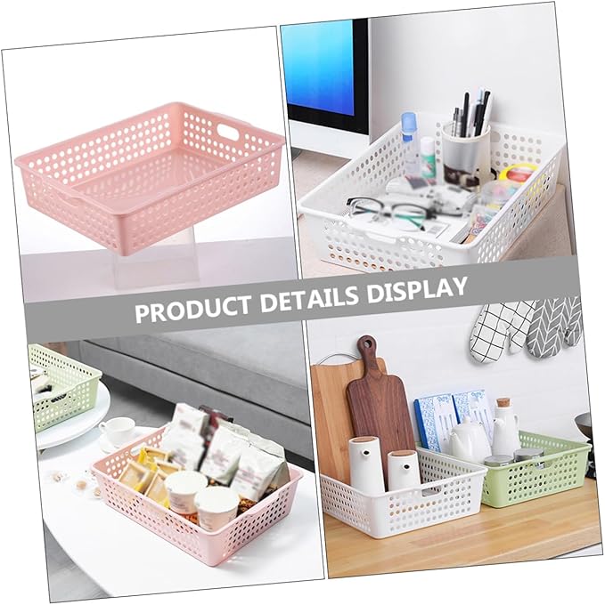 ARTIBETTER 4Pcs File Organizer Baskets Versatile Plastic Storage Bins for Home Office Creative Sundries Storage Trays Hollow Handles Large Desktop Organizing Baskets