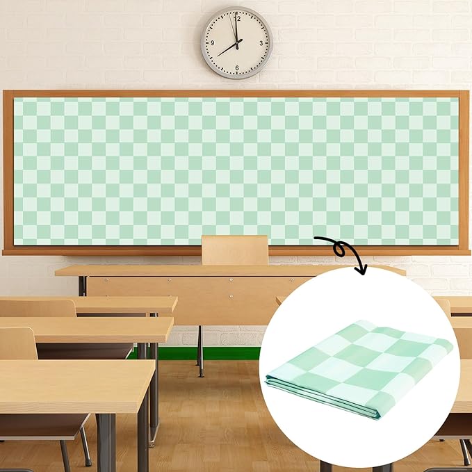 120x47 in Checkered Bulletin Board Fabric Pastel Bulletin Board Background Hippie Groovy Classroom Decor for Back to School Home Office Wall Decor Party Supplies Pillows Curtains Crafts Green