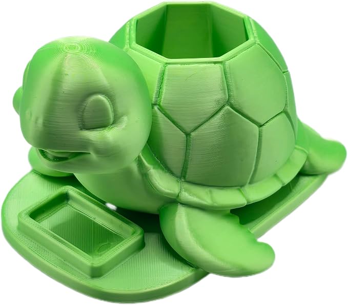 Sea Turtle Pen Holder, Cute Animal Desk Organizer, Green, 3D Printed Pencil Cup with Small Storage Tray