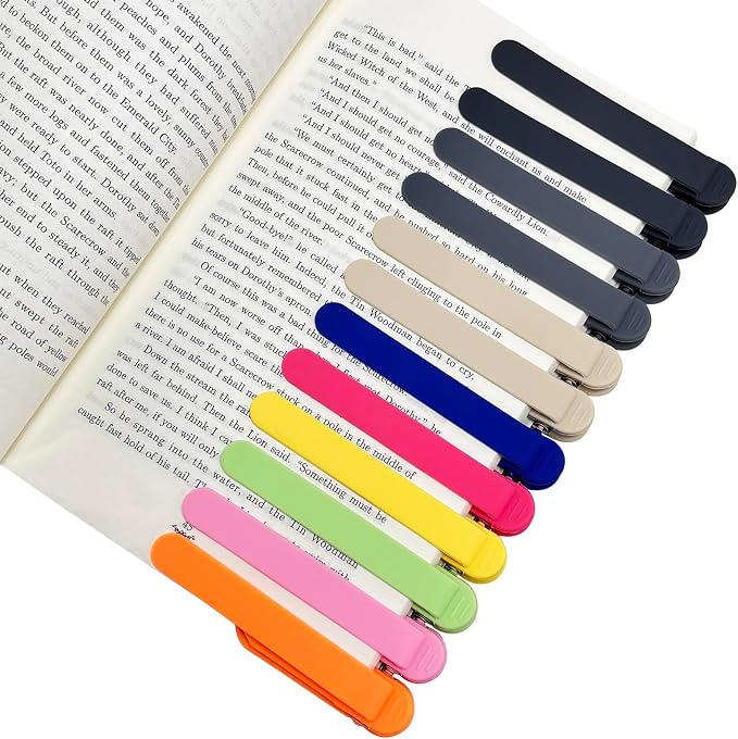 12Pcs Automatic Bookmark, Silicone Smart Book Marks for Reading Women, Men, Kids, Book Markers Clip Reading Accessories Gifts for Book Lovers (2 Dark Grey+2 Light Grey+2 Beige+Colorful 6pcs)