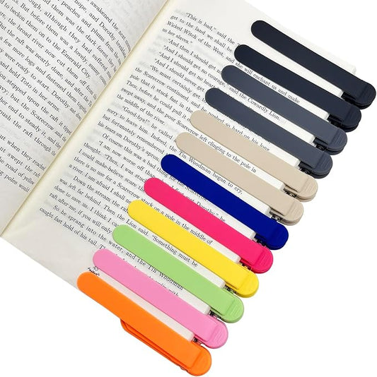 12Pcs Automatic Bookmark, Silicone Smart Book Marks for Reading Women, Men, Kids, Book Markers Clip Reading Accessories Gifts for Book Lovers (2 Dark Grey+2 Light Grey+2 Beige+Colorful 6pcs)