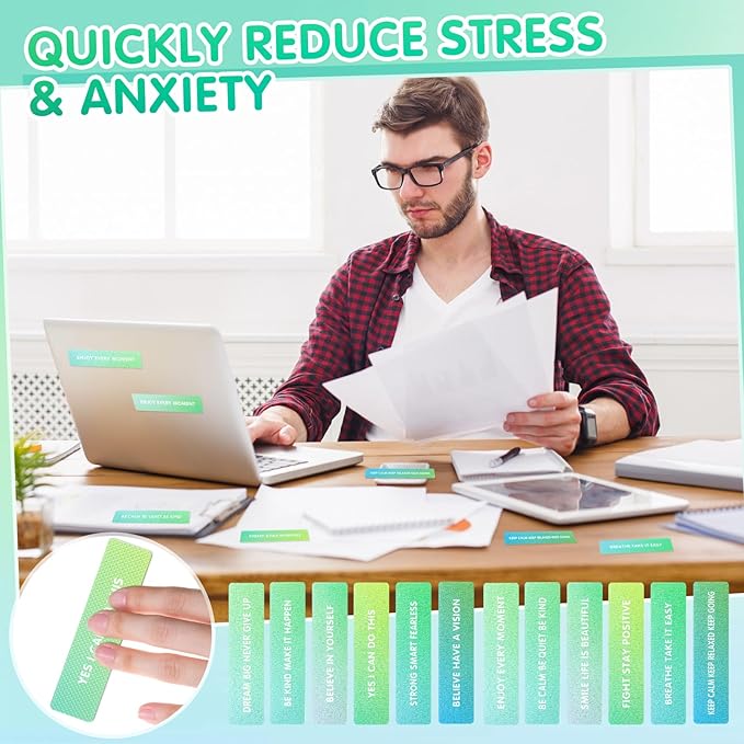 Sabary 60 Pcs Mental Health Awareness Anxiety Sensory Stickers Bulk Sensory Strips Anxiety Calm Textured Strip Stickers with Inspirational Quotes Different Styles for Adults Relief (Gradient,Green)