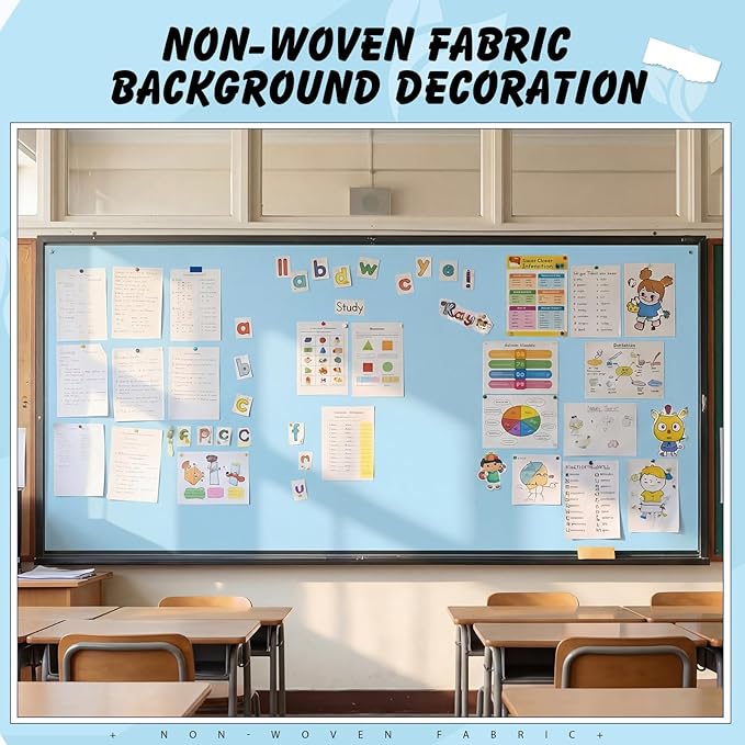 Breling 16 inch x 80 ft Fabric Bulletin Board Roll for Classroom Waterproof Non-Woven Fabric Background Roll Anti-Wrinkle Bulletin Board Background for Back to School Wall Decor DIY Craft(Blue)