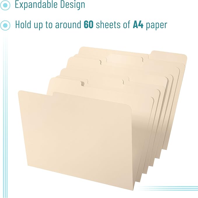 Mr. Pen- File Folders, 100 Pack, 1/3-Cut Tab, Manila, Letter Size, Office Supplies File Folders