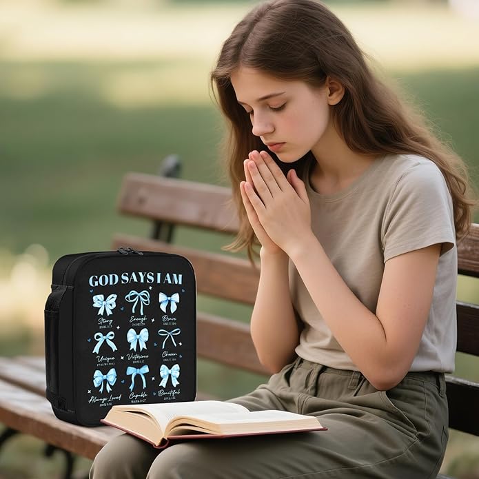 Bible Cover for Women, Bible Holder, Bible Cover With Handles, Bible Carrying Case, Bible Bags With Zipper and Pockets