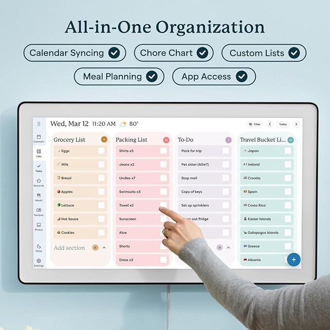 Skylight Calendar Max: 27-Inch Smart Digital Calendar & Chore Chart, Family Organizer with Interactive Touchscreen Display – Wall Mountable in Portrait or Landscape, Classic Black Frame