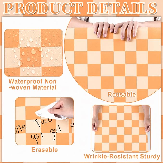 Hippie Orange Checked Bulletin Board Roll Reusable Waterproof Erasable Orange Non-Woven Fabric Bulletin Board Roll Wrinkle Resistant Background Poster for Classroom Decor Wrap DIY Crafts 15.7" x 20ft