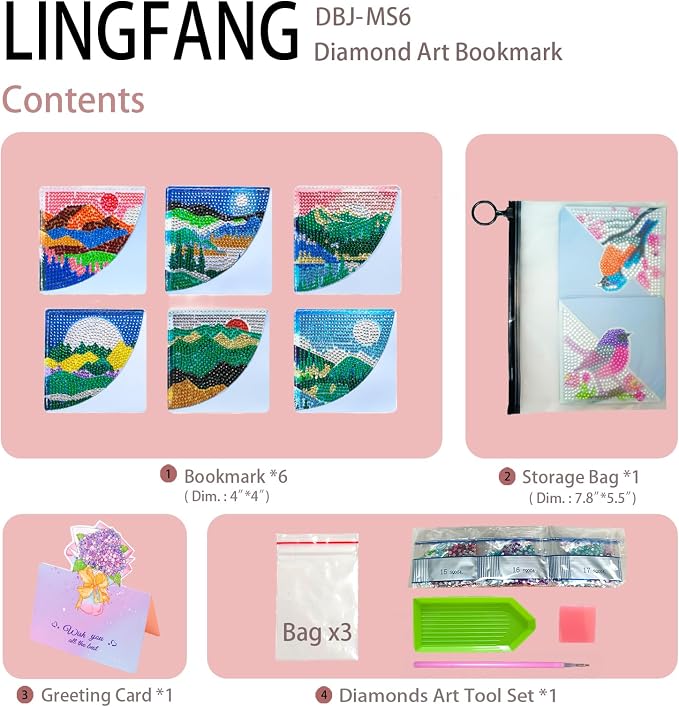 6 Pcs Diamond Painting Bookmark, DIY Corner Book Makers for Adults Book Lovers, Diamond Dot Art Beginners, Small Diamond Art Kits, Paint by Art Crafts Gift for Women Girls (Landscape)