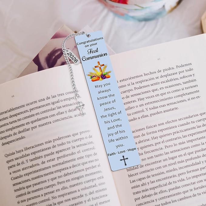 First Communion Bookmark Gifts - 1st Holy Communions Favors for Girls Boys Christian Catholic Metal Book Marks with Cross Favors for Kids Women Men Reading Easter Birthday Accessories