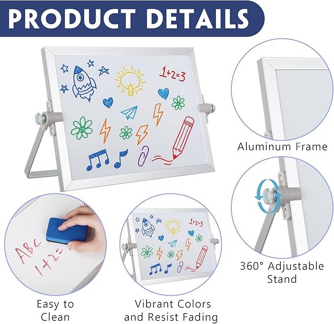 3 Pcs Small Dry Erase White Board with Stand 6 x 8'' Double Sided Magnetic Tabletop Whiteboard Mini Dry Erase Easel Board with 8 Markers 6 Magnets 6 Eraser for Drawing Office School Home