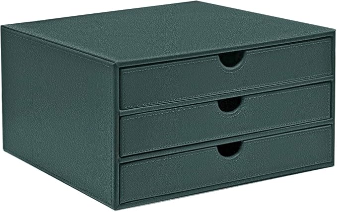 UnionBasic Leather Desktop Drawer Organizer, File Cabinet Magazine Document Holder, Office Supplies Desk Storage Organizer Box, 3 Drawer, Coffee
