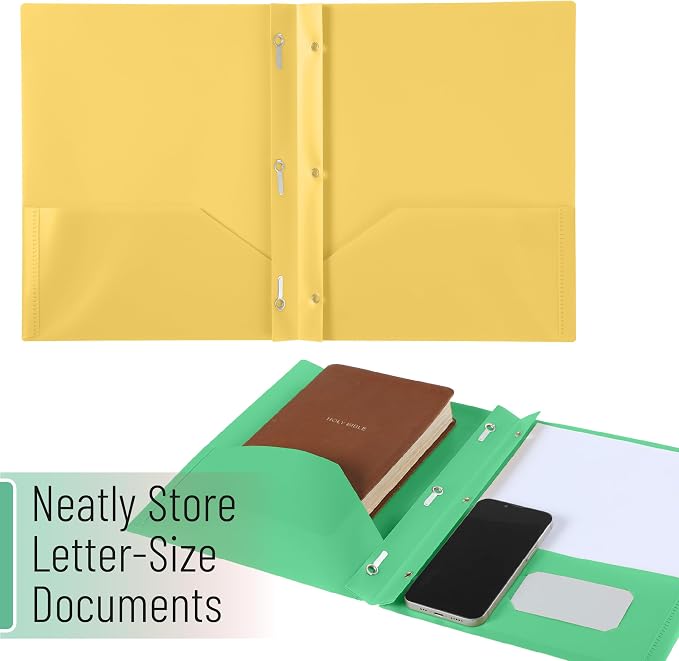 Mr. Pen- Plastic Folders with Pockets and Prongs, 5 Pack, Letter Size, Retro Colors, Flexible Plastic Folders with Prongs