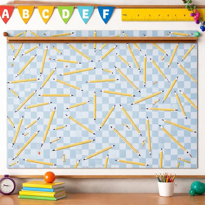 Ctosree 2 Roll Blue Checker Pencils Bulletin Board Paper 4x12ft/1.2x3.6m Non Woven Bulletin Background Wallpaper Fade Resistant Board Roll Decoration for Arts Crafts Office School Classroom(Blue)