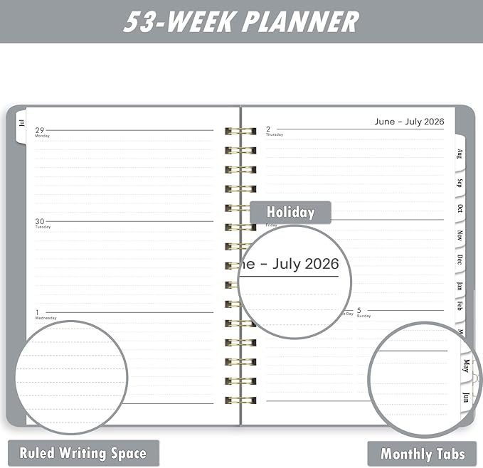 2026-2027 Planner/Calendar - Academic Planner 2026-2027, Planner Weekly and Monthly, July 2026 - June 2027, A5(6" x 8.4"),Grey, Planner Book with Tabs, Strong Twin-Wire Binding, Inner Pocket, Ideal for Office School Supplies, Enterprise