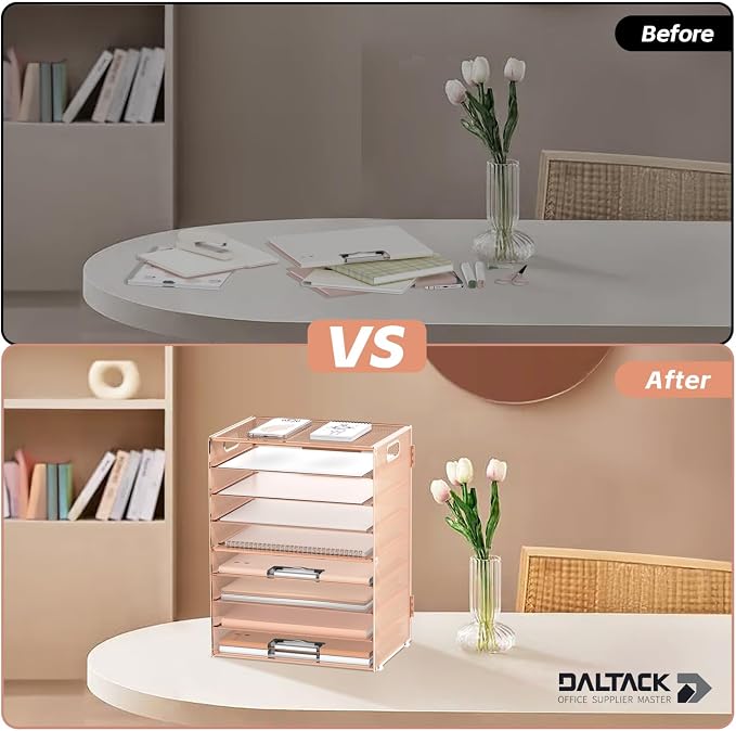 DALTACK 9-Tier Paper Organizer for Desk, Mesh Letter Tray Desk Organizer with Handles, Space-Saving File Organizer for Office Home School, Gold Rose