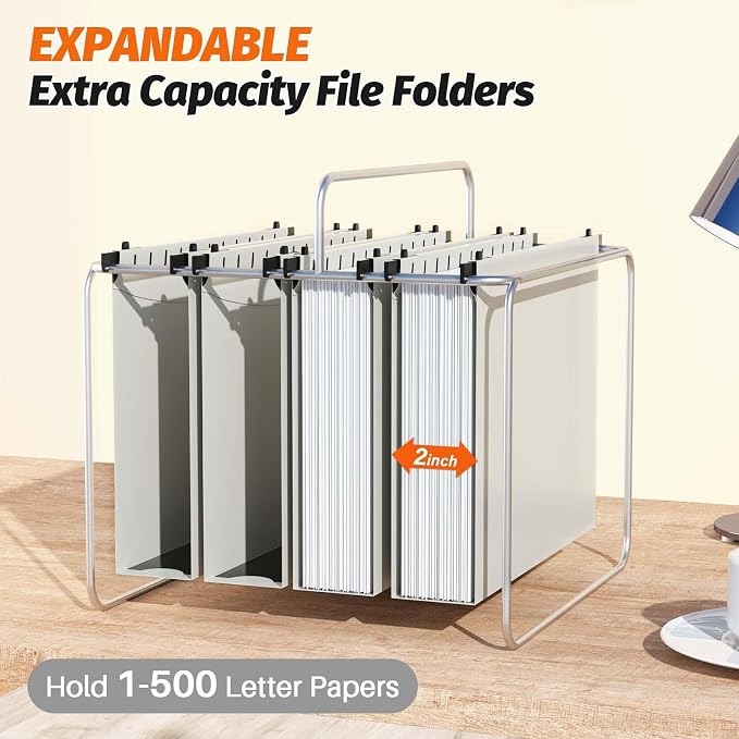 Shutex Extra Capacity Plastic Hanging File Folders,12 Pack Reinforced Hang Folders,Heavy Duty 2 Inch Expansion,Plastic Filing Cabinet Folders,Letter Size,Designed for Bulk Files, Medical Charts,Grey