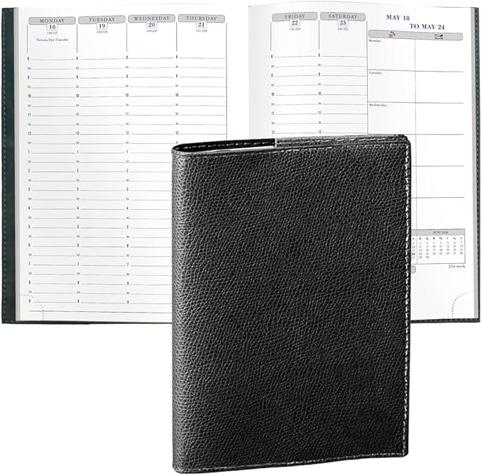 Exacompta 2026 Visual - Weekly/Monthly Planner - 12 Months, Jan. to Dec. - 6 x 8 1/4" - Grained Faux Leather Club Black Cover- Time Management Appointment Organizer