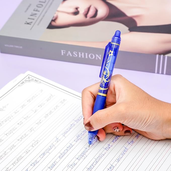 10Pcs Erasable Gel Pens, 0.5mm Retractable Quick Dry Fine Point Blue Ink Pens, Smooth Writing Multicolor Pens for Journaling, Coloring, Drawing, Doodling, Note Taking