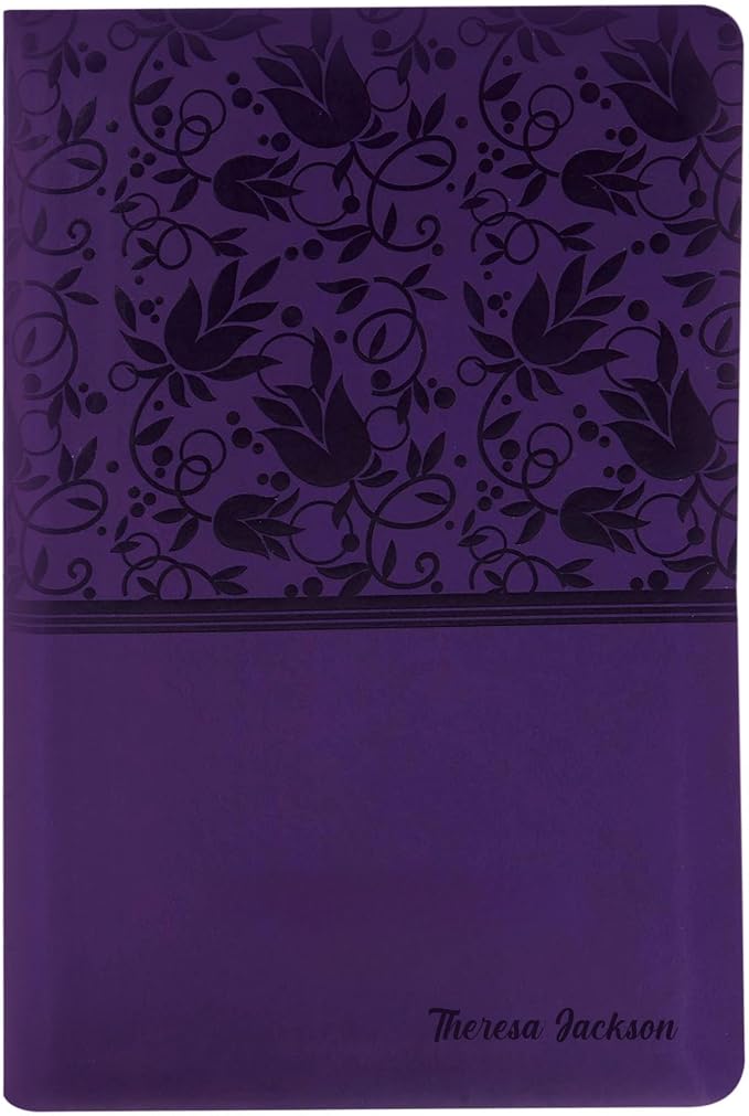 MerchSalad Personalized KJV Reference Holy Bible Purple Faux Leather Large Print Size with Index Tabs | Custom Name at the Lower Right Side | Gift for Christian & Religious Celebrations