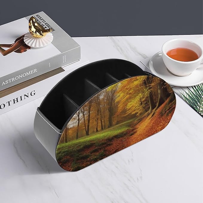 Autumn Remote Control Holder with 5 Compartments TV Remote Holder PU Leather Remote Caddy Remote Box TV Remote Control Storage Box for Table Desktop Organizer