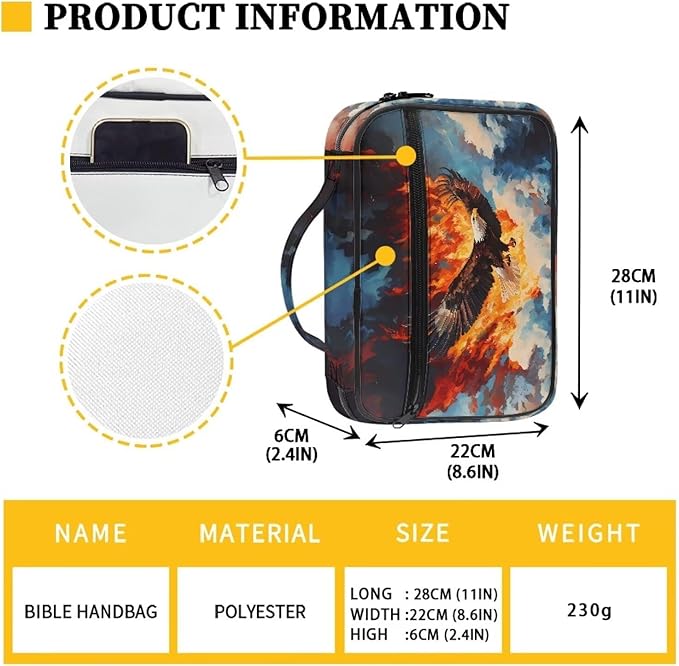Fire Cloud Eagle Pattern Bible Covers for Men Women Bible Tote Bag Bible Carrying Case Bible Book Protective Bag with Handle and Zippered Pocket