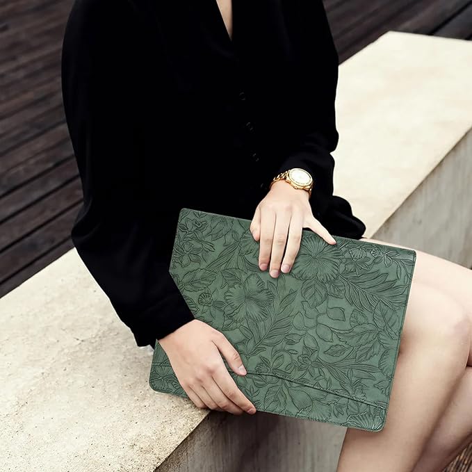 AZXCG Leather Portfolio with Zipper,Embossed PU Leather Padfolio Folio,Professional Business Document Organizer with A4 Letter Sized,Writing Pad Holder,Gifts for Women/Men (Dark Green, Custom)