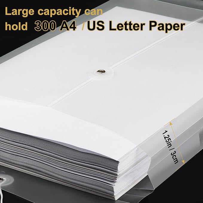 12 Pack Clear Plastic Envelopes with String Tie Closure,A4 Letter Size,TFDLCG zm Poly Reusable File Folders Project with1-1/4 Expansion,Paper Documents Organizer for Home, Office and Classroom