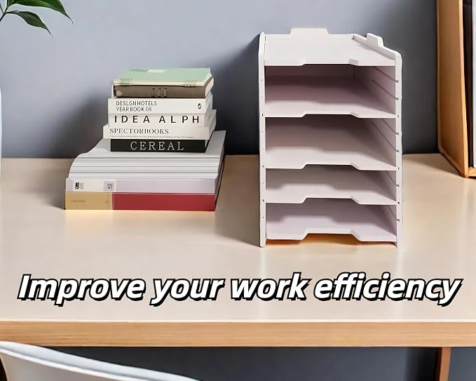 A4 Wooden Desk Letter Tray, Paper Organizer Storage with Adjustable Shelves, Stackable File Sorter for Notes, Pens, File Paper and Desk(A4&Landscape-10tray(with 9 Adjustable Shelves))