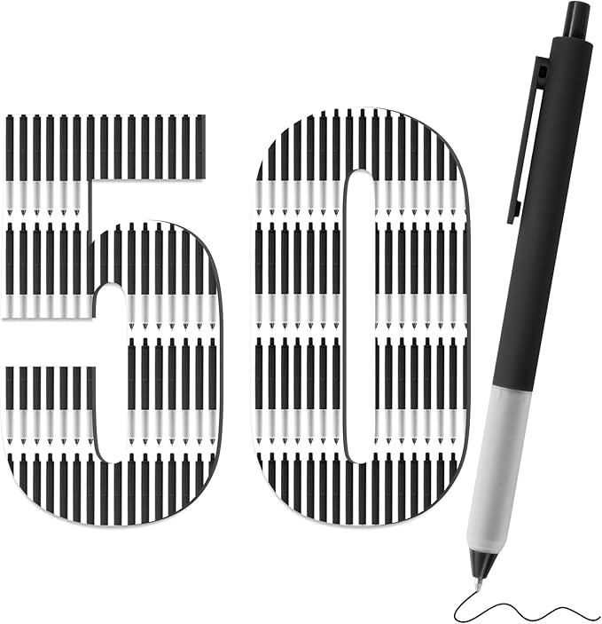 50 Pcs Black Pens, 1.0mm Retractable Ballpoint, Fine Point Smooth Pens with Soft Grip, Office Pen School Supplies for Writing