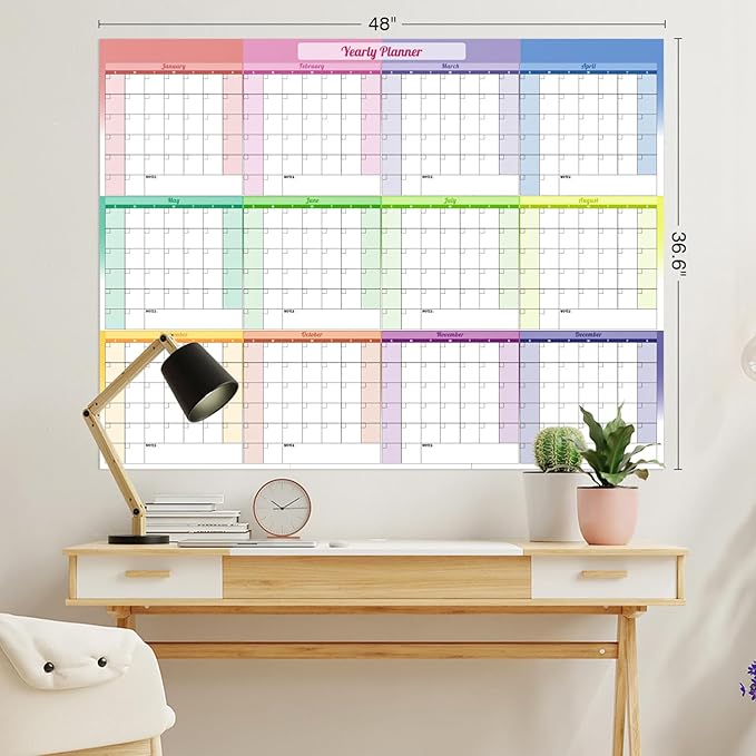 Ospelelf Undated Large Dry Erase Wall Calendar 12 Month Laminated 2026 Calendar 36.6'' x 48'' Yearly Monthly Family Calendar