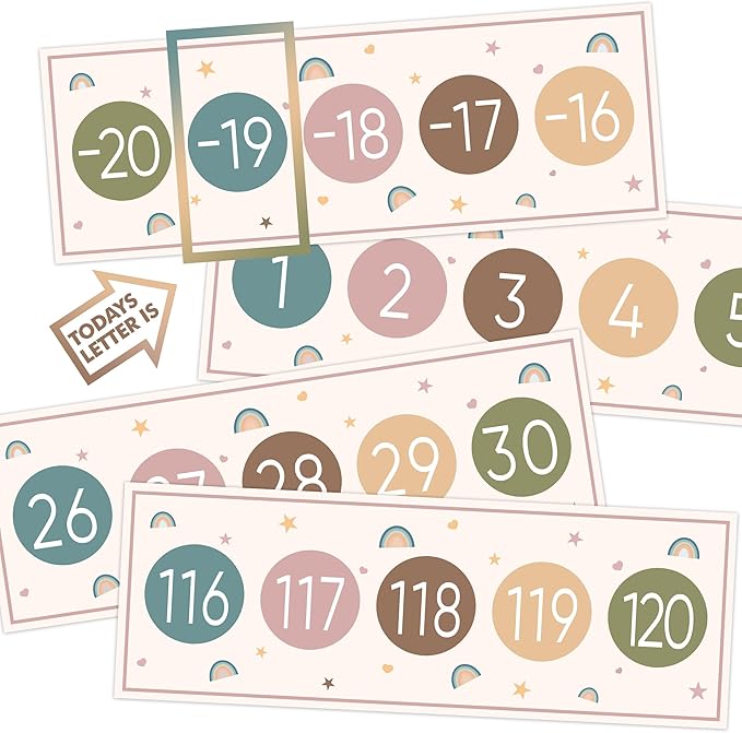 29 Pieces Number Line for Classroom Wall -20 to 120 Number Line Bulletin Board Border Boho Rainbow Classroom Decorations Math Posters for Teachers