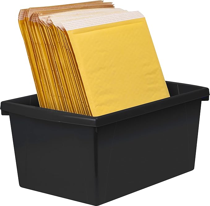 Storex 5.5 Gallon Storage Bin – Plastic Classroom Organizer for Books and Supplies, Black, 6-Pack (61429C06C)