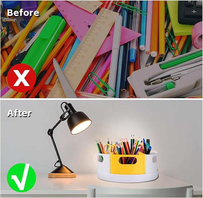 360 Rotating Art Supply Organizer Caddy for Kids - Crayon & Marker Storage, Pencil Holder for Desk - Yellow