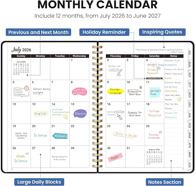 Planner 2026-2027, Monthly and Weekly Academic Planner July 2026 - June 2027, Hardcover Student Teacher Planning Agenda Calendar Book with Tabs, Perfect for Office School Supplies, A5 (6.3" x 8.5") - Floral Whispers