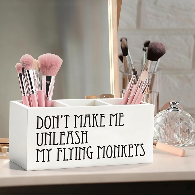 Funny Pen Pencil Holder, Sarcastic Gifts for Women Men Wood Desk Organizer and Accessories, Humorous Gifts for Women Men Makeup Brush Holder Organizer for Bathroom Vanity