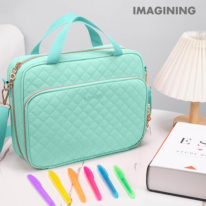 IMAGINING Large Bible Case with Cover for Women - Carrying Case with Shoulder Strap - Bag Packed in Gift Box - Carrier with Pockets for Study Suppliers - Gift for Girls