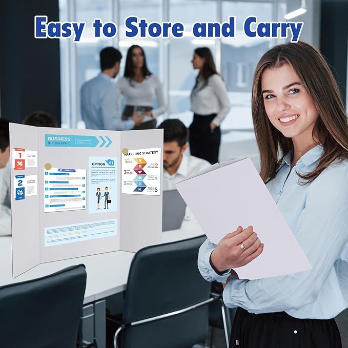 Trifold Poster Board,24 Pack 24" x 16" White Corrugated Poster Boards,Display Board,Perfect for School Projects, Science Fairs, Event Displays, and Business Presentations
