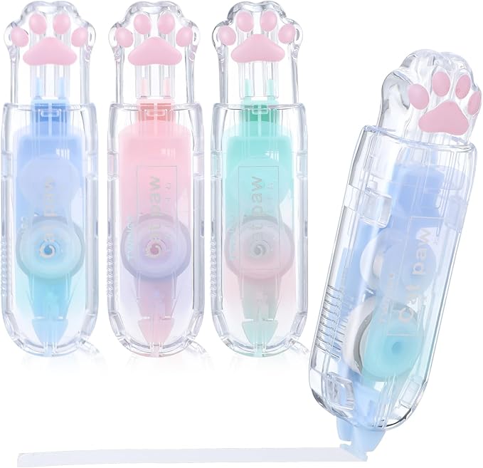 Piriuuo 3 Pcs Correction Tape, Retractable Correction Tape Pen Cute Cat Paw Pen Double Sided Tapes Roller for Instant Corrections Glue Tapes Roller for School Office Supplies